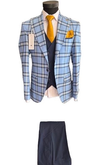 Costum Cu Carouri Pentru Barbati, 3 Piese, Slim Fit